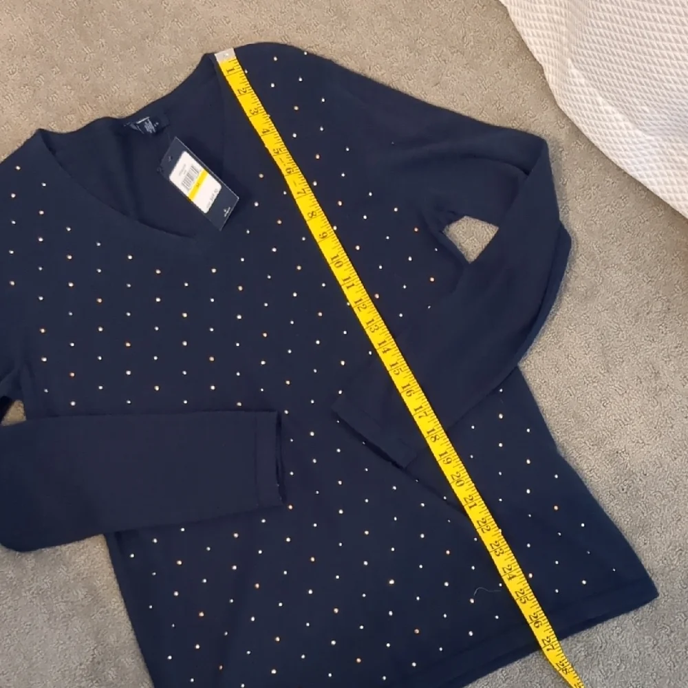 Women's Navy Sweater with Stud Accents - Picture 8 of 8